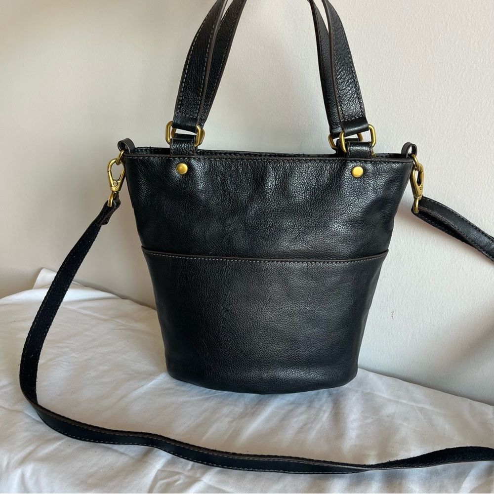 FOSSIL Black Leather Tote shoulder Bag crossbody Satchel Sydney Ryder Gemma Kyle - Picture 4 of 13